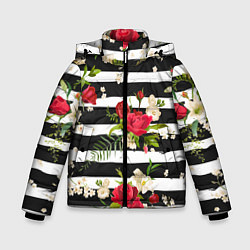 Куртка зимняя для мальчика Розы и орхидеи, цвет: 3D-черный