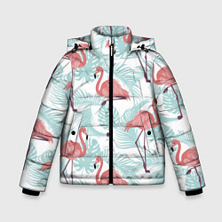 Зимняя куртка для мальчика Узор фламинго и тропических растений