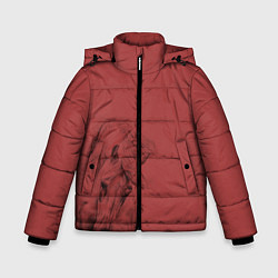 Куртка зимняя для мальчика Конь на красном фоне, цвет: 3D-черный