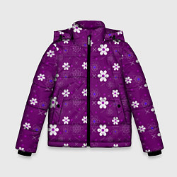 Зимняя куртка для мальчика Узор цветы на фиолетовом фоне