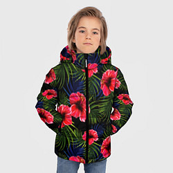 Куртка зимняя для мальчика Тропические цветы и листья, цвет: 3D-черный — фото 2