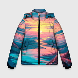 Куртка зимняя для мальчика Извилистая река закат природа, цвет: 3D-черный