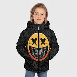 Куртка зимняя для мальчика Смайлик на черепе Emoji, цвет: 3D-светло-серый — фото 2