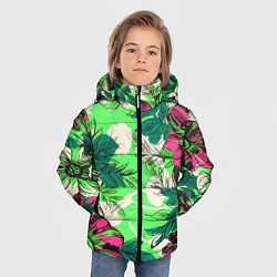 Куртка зимняя для мальчика Цветы в неоне, цвет: 3D-черный — фото 2