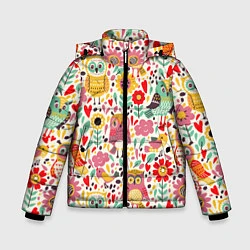 Куртка зимняя для мальчика Красочные совы и цветы, цвет: 3D-черный
