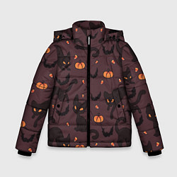 Куртка зимняя для мальчика Хэллоуиновский кот, цвет: 3D-черный