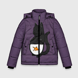 Куртка зимняя для мальчика Довольный кот, цвет: 3D-черный