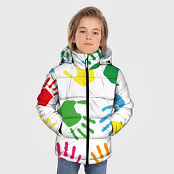 Куртка зимняя для мальчика Цветные ладошки - Детский узор, цвет: 3D-красный — фото 2