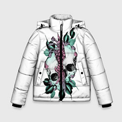 Куртка зимняя для мальчика Череп с японскими цветами, цвет: 3D-светло-серый