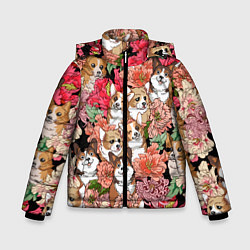 Куртка зимняя для мальчика Корги & Цветы, цвет: 3D-черный