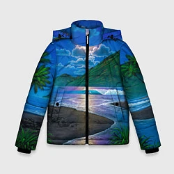 Куртка зимняя для мальчика Гавайский пейзаж, цвет: 3D-черный