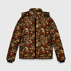 Куртка зимняя для мальчика Черепа в Розах, цвет: 3D-черный