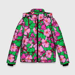 Куртка зимняя для мальчика Цветы Сакуры, Sakura, цвет: 3D-черный