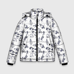 Куртка зимняя для мальчика Скетч сказочные птицы, цвет: 3D-черный