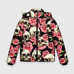 Куртка зимняя для мальчика Черепа и цветы, цвет: 3D-черный