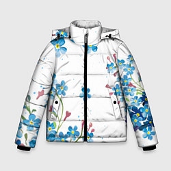 Куртка зимняя для мальчика Букет голубых цветов, цвет: 3D-черный