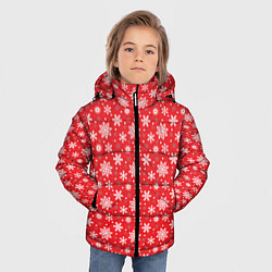 Куртка зимняя для мальчика Снежинки красный фон, цвет: 3D-черный — фото 2