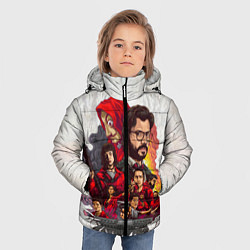 Куртка зимняя для мальчика Бумажный дом на бумажном фоне герои и злодеи, цвет: 3D-черный — фото 2