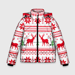 Куртка зимняя для мальчика Новогодний узор с оленями, цвет: 3D-красный