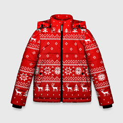 Куртка зимняя для мальчика Красный узор с оленями, цвет: 3D-красный