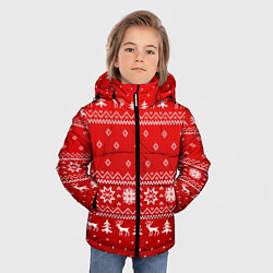 Куртка зимняя для мальчика Красный узор с оленями, цвет: 3D-черный — фото 2