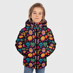 Куртка зимняя для мальчика Смайлы Сердце Психоделика, цвет: 3D-светло-серый — фото 2
