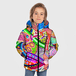 Куртка зимняя для мальчика Разноцветные яркие рыбки на абстрактном цветном фо, цвет: 3D-черный — фото 2