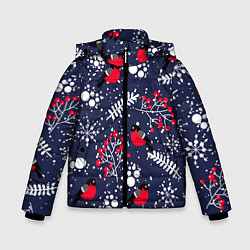 Куртка зимняя для мальчика Снегири и рябина, цвет: 3D-красный