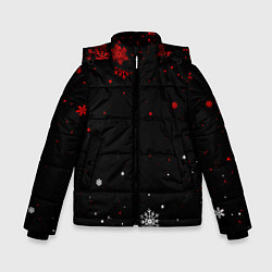 Куртка зимняя для мальчика КРАСНО БЕЛЫЕ СНЕЖИНКИ НА ЧЁРНОМ ФОНЕ, цвет: 3D-красный