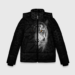 Куртка зимняя для мальчика Тигр черно-белый соты, цвет: 3D-светло-серый