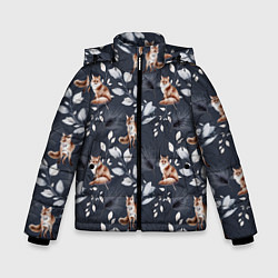 Зимняя куртка для мальчика Зимние лисички Акварельный рисунок узор