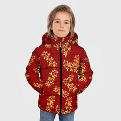 Куртка зимняя для мальчика Золотые веточки на ярко красном фоне, цвет: 3D-светло-серый — фото 2