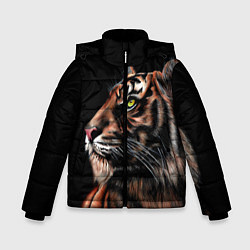 Куртка зимняя для мальчика Тигр в Темноте Взгляд Вверх, цвет: 3D-черный