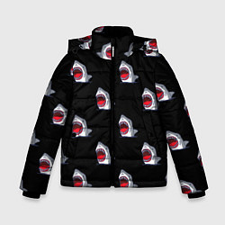 Куртка зимняя для мальчика Мультяшная акула с открытой пастью паттерн, цвет: 3D-черный