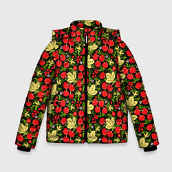 Куртка зимняя для мальчика Черешни хохлома, цвет: 3D-черный