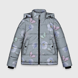 Куртка зимняя для мальчика Бабочки и цветы голубого мака, цвет: 3D-светло-серый