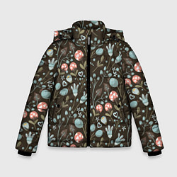 Зимняя куртка для мальчика Цветы и ягоды паттерн