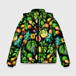 Куртка зимняя для мальчика Сочные фрукты - персик, груша, слива, ананас, цвет: 3D-красный