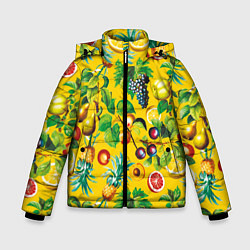 Куртка зимняя для мальчика Лето Фрукты, цвет: 3D-черный