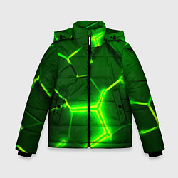Зимняя куртка для мальчика 3D ПЛИТЫ НЕОН NEON GREEN HEXAGON РАЗЛОМ