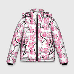 Куртка зимняя для мальчика Весенняя сакура, цвет: 3D-светло-серый