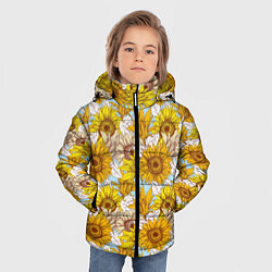 Куртка зимняя для мальчика Желтые подсолнухи - паттерн, цвет: 3D-красный — фото 2