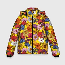Куртка зимняя для мальчика Цветочки-лютики на желтом фоне, цвет: 3D-светло-серый