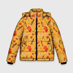 Куртка зимняя для мальчика Георгиевская ленточка, Вечный огонь, цветок, медал, цвет: 3D-красный