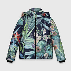 Куртка зимняя для мальчика Цветы Синие Ботанические, цвет: 3D-светло-серый