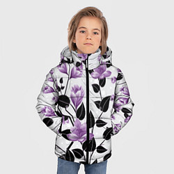 Куртка зимняя для мальчика Распустившиеся фиолетовые цветы, цвет: 3D-красный — фото 2