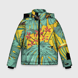Куртка зимняя для мальчика Цветы В Джунглях, цвет: 3D-светло-серый
