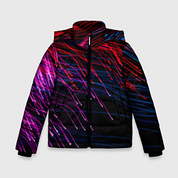 Куртка зимняя для мальчика Цветные неоновые линии на чёрном фоне Colored neon, цвет: 3D-красный