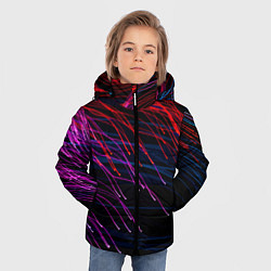 Куртка зимняя для мальчика Цветные неоновые линии на чёрном фоне Colored neon, цвет: 3D-красный — фото 2