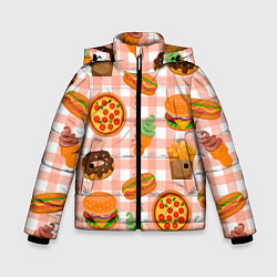 Куртка зимняя для мальчика PIZZA DONUT BURGER FRIES ICE CREAM pattern, цвет: 3D-светло-серый